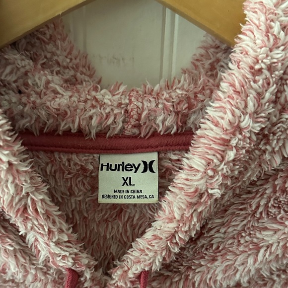 Hurley Cozy Pink Fleece Hoodie Kangaroo Pocket Sweater sz XL - Picture 6 of 13
